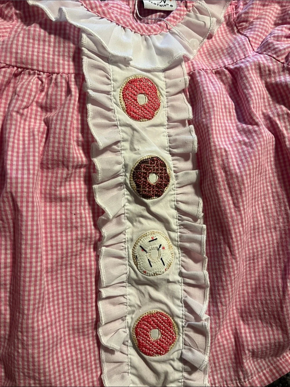 Girls Pink Gingham Donut Applique Top & Donut-Print Shorts Set